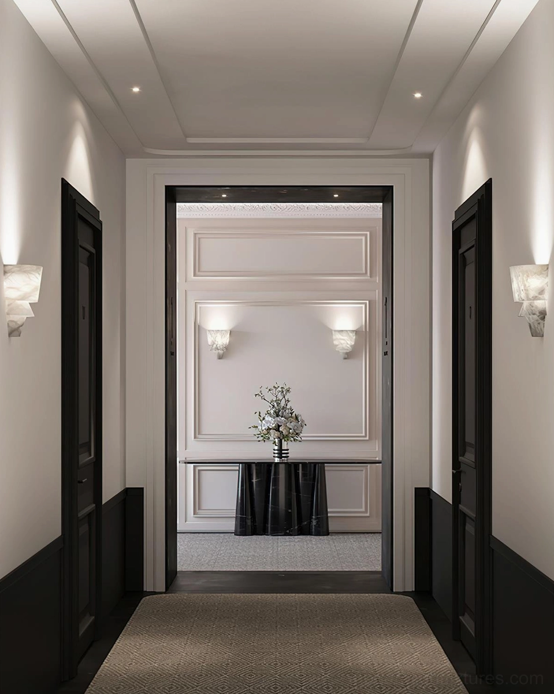 Pair of Rinkle alabaster wall sconces luxury hallway corridor accent lighting symmetrical