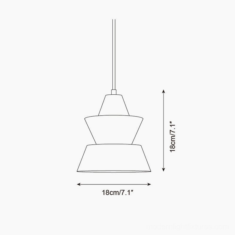 Technical specification drawing of rinkle pendant light Model A, 18cm diameter x 18cm height, front flat view with dimensional line design