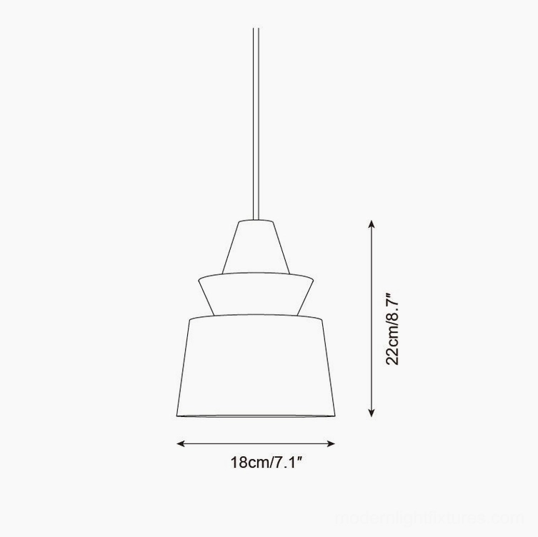 Technical specification drawing of rinkle pendant light Model B, 18cm diameter x 22cm height, enlarged size variant front flat view with line design
