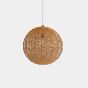 Rinwa natural rattan woven sphere pendant light with intricate hand-woven texture on white background