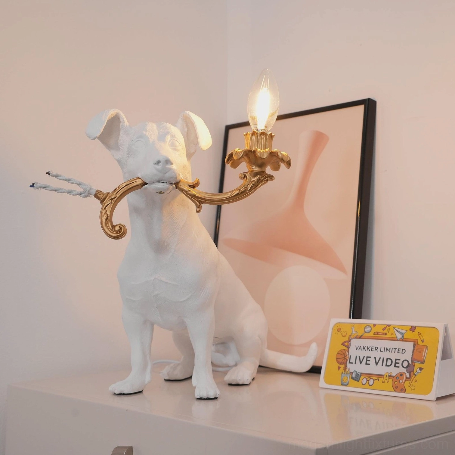 Rio dog table lamp artistic sculpture light, modern resin canine figure with gold metal details, functional art fixture