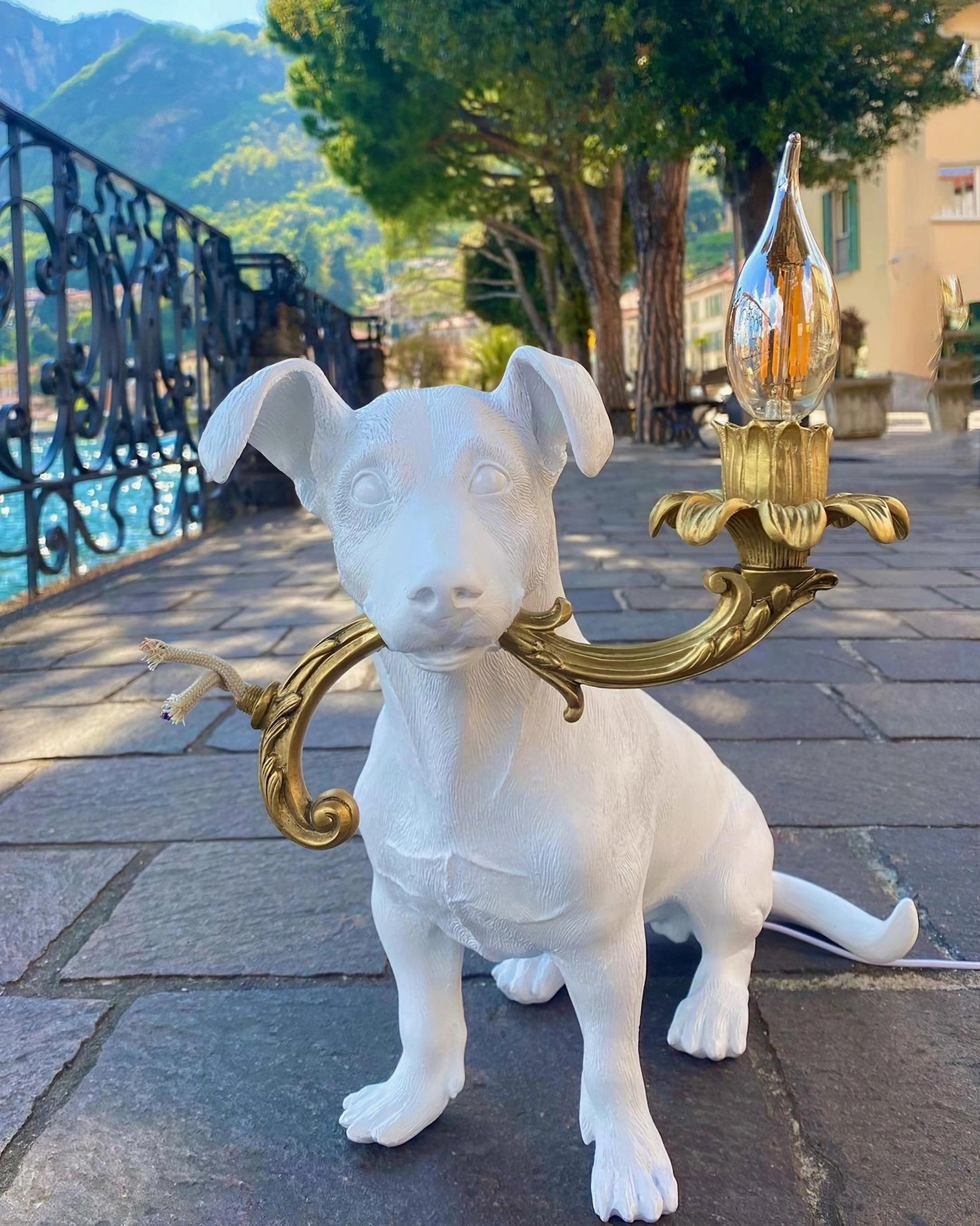 Rio dog table lamp contemporary fixture, modern decorative dog light, resin sculptural table lamp design