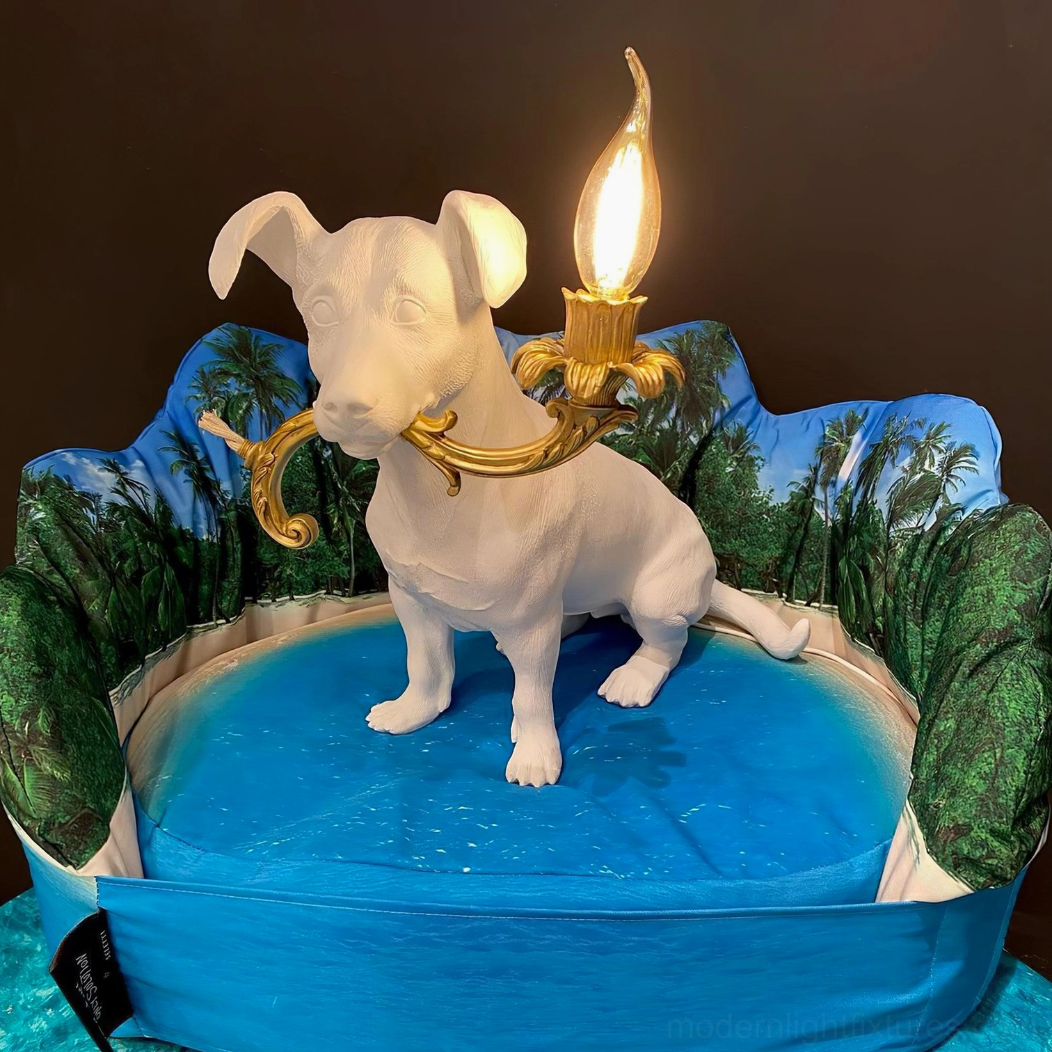 Rio dog table lamp contemporary styling, modern decorative dog light fixture, resin table lamp home interior