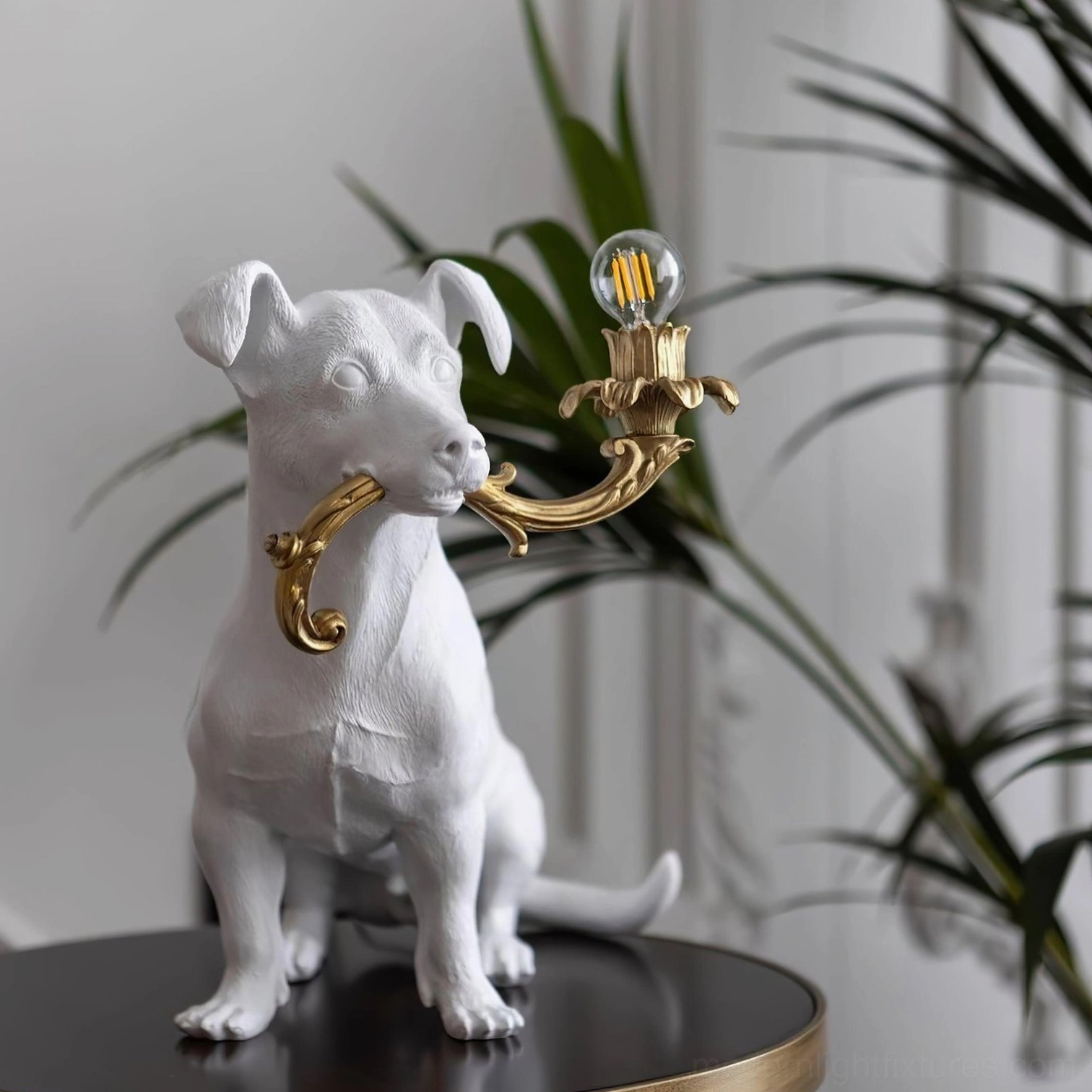 Rio dog table lamp design focus, modern decorative dog light fixture, sculptural resin canine table lamp