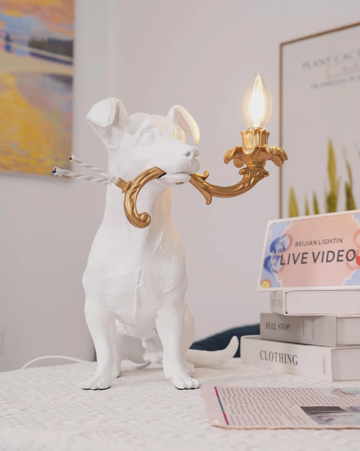 Rio dog table lamp modern fixture, decorative dog-shaped light resin construction, contemporary table lamp gold accents
