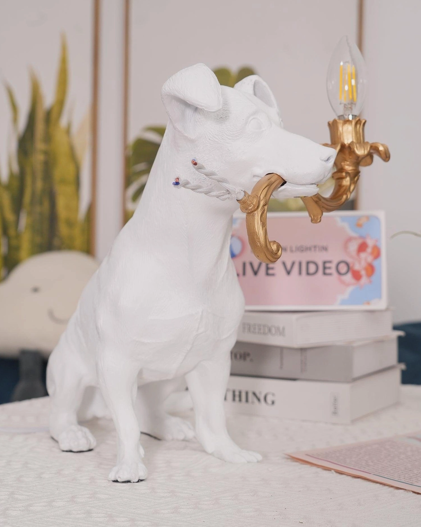 Rio dog table lamp modern home décor, decorative canine light fixture resin construction, contemporary interior styling