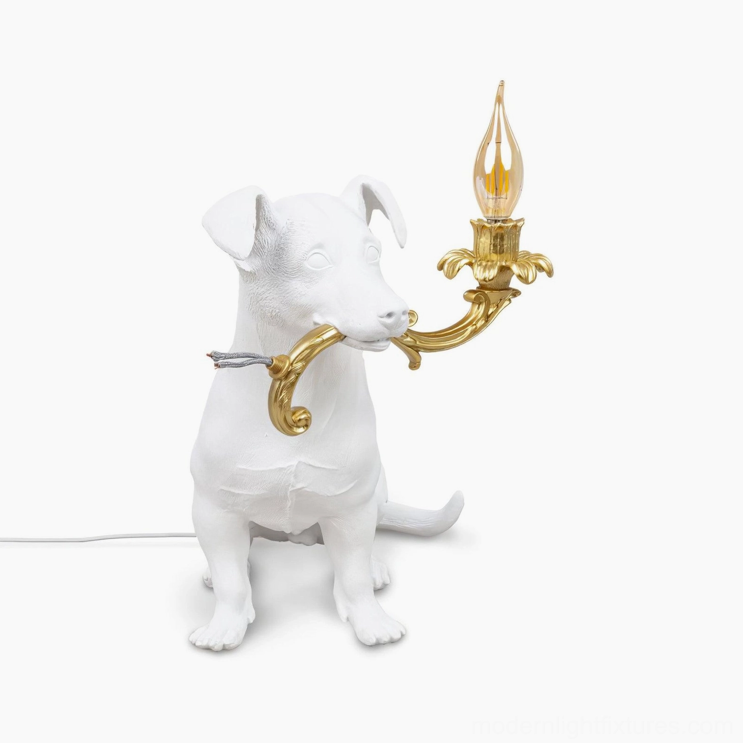 Rio standing dog table lamp, modern resin canine light fixture, sculptural dog-shaped pendant with gold metal details