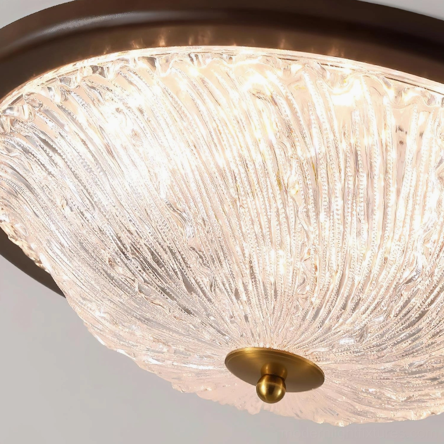 Modern ceiling lamp with rippled acrylic diffuser and natural wood frame - alternative color option view