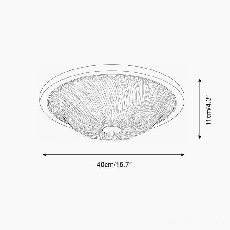 Technical specification drawing of 40cm diameter ripple ceiling lamp - 15.7 inch flush mount design