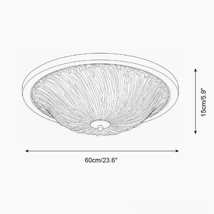 Technical specification drawing of 60cm diameter ripple ceiling light - 23.6 inch large flush mount