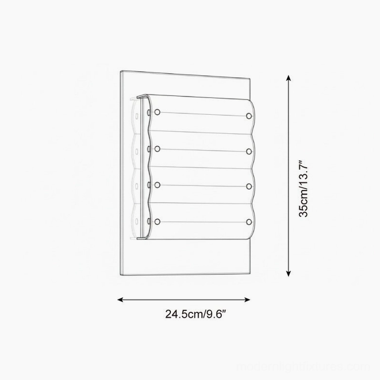 Ripple edge wall sconce technical diagram showing dimensions 24.5cm width 35cm height orthographic view