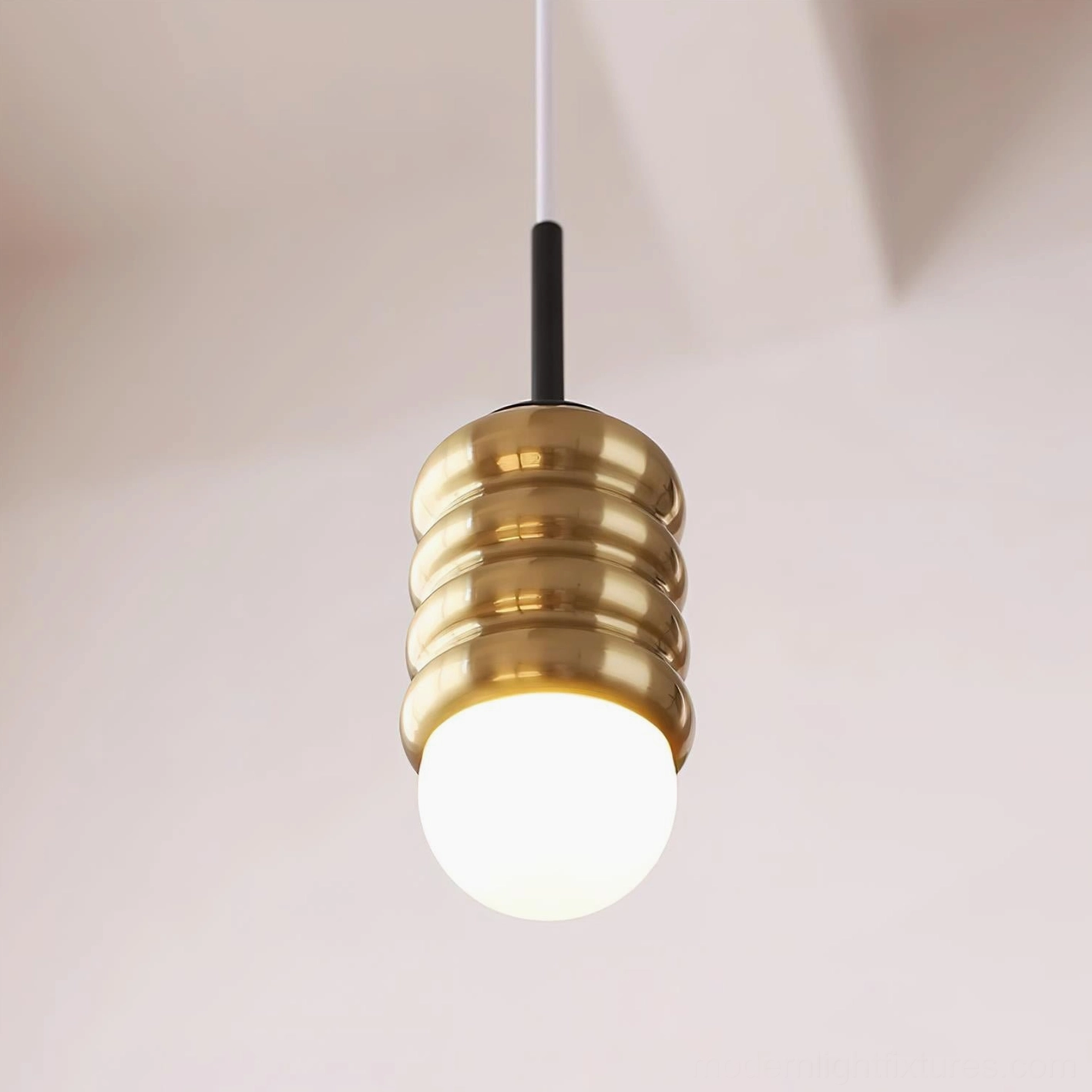 Ripple Glow hanging lamp with corrugated shade texture, modern design pendant for minimalist interiors