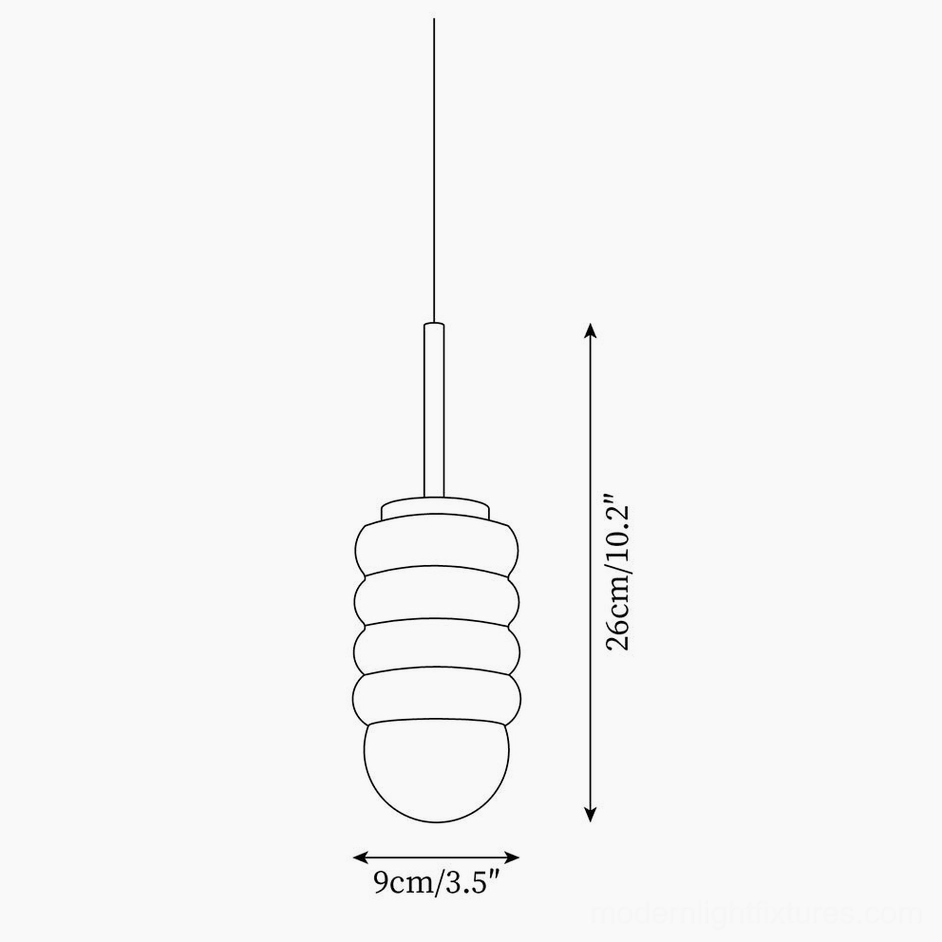 Ripple Glow pendant lamp technical specifications diagram with dimension measurements 26cm height 9cm diameter