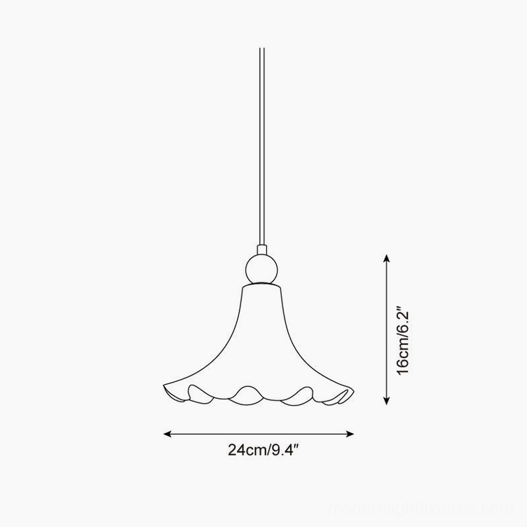 Florin Ripple Model A compact ceramic pendant light technical drawing schematic, 24cm diameter 16cm height specifications