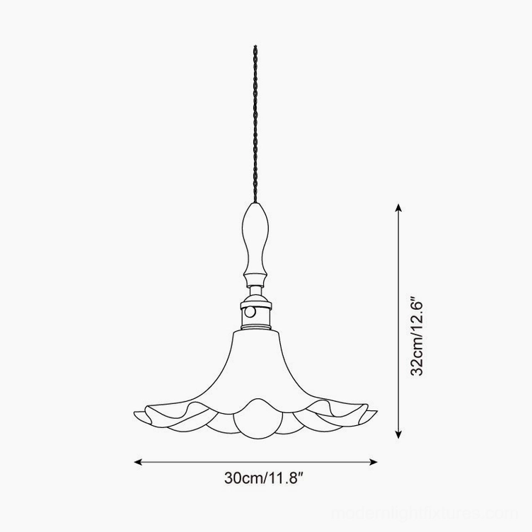 Florin Ripple Model B grand ceramic pendant light technical schematic, 30cm diameter 32cm height decorative wide flared shade