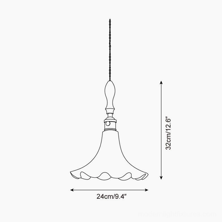Florin Ripple Model B statement pendant lamp technical drawing, 24cm diameter 32cm height tall vintage style shade