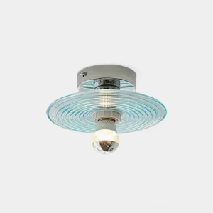 Modern rippled glass ceiling light with chrome base in clear crystal finish - front studio view