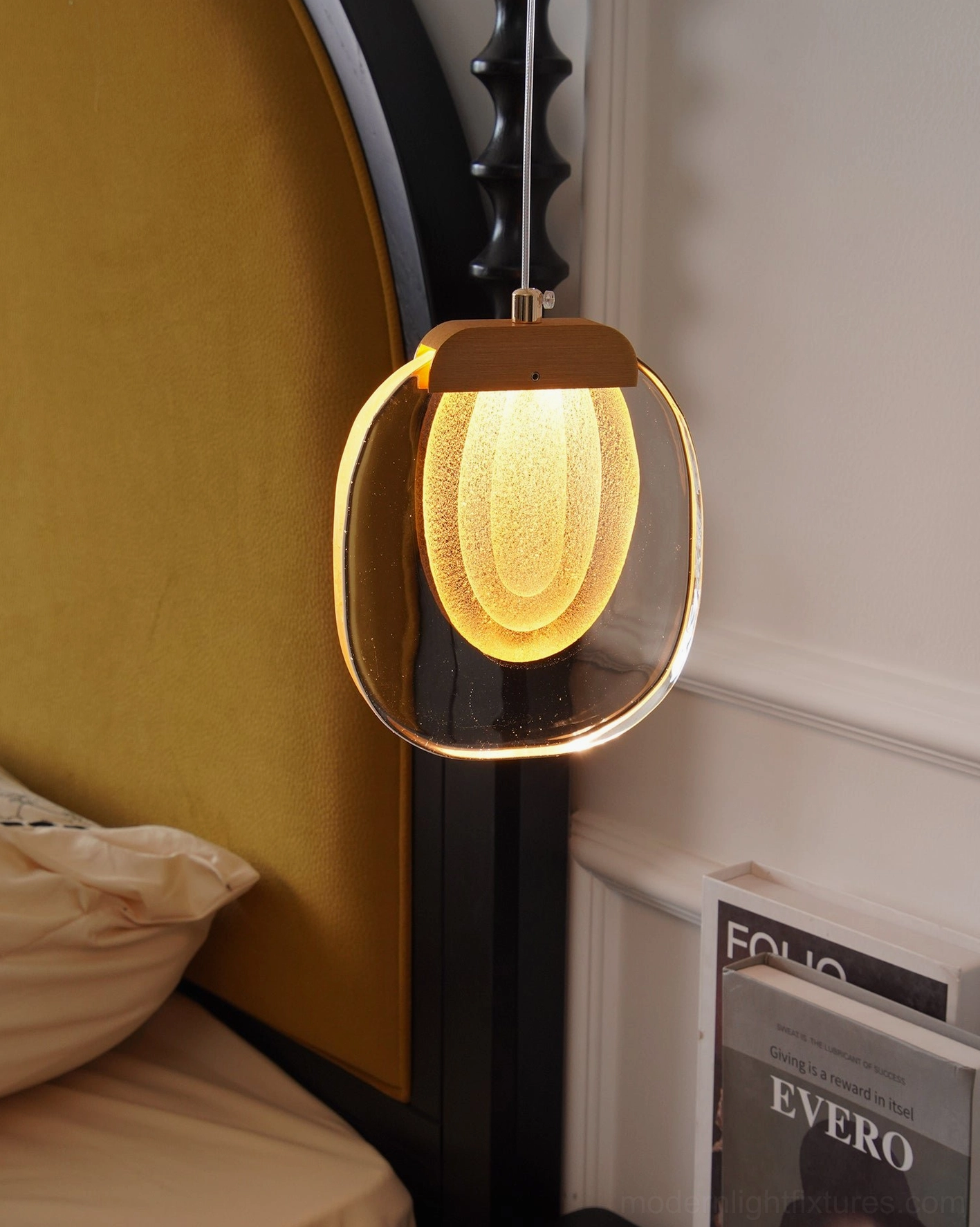 Modern glass ripples pendant light showing clear glass exterior and frosted bubble interior