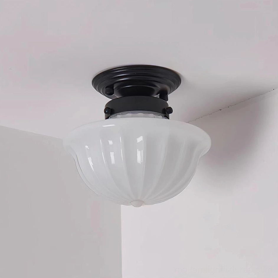 Ritten semi-flush ceiling light in black finish with 28cm diameter ribbed glass shade product image