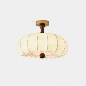 Rivale floral fabric ceiling light fixture overhead studio view showcasing pumpkin-shaped semi-flush design