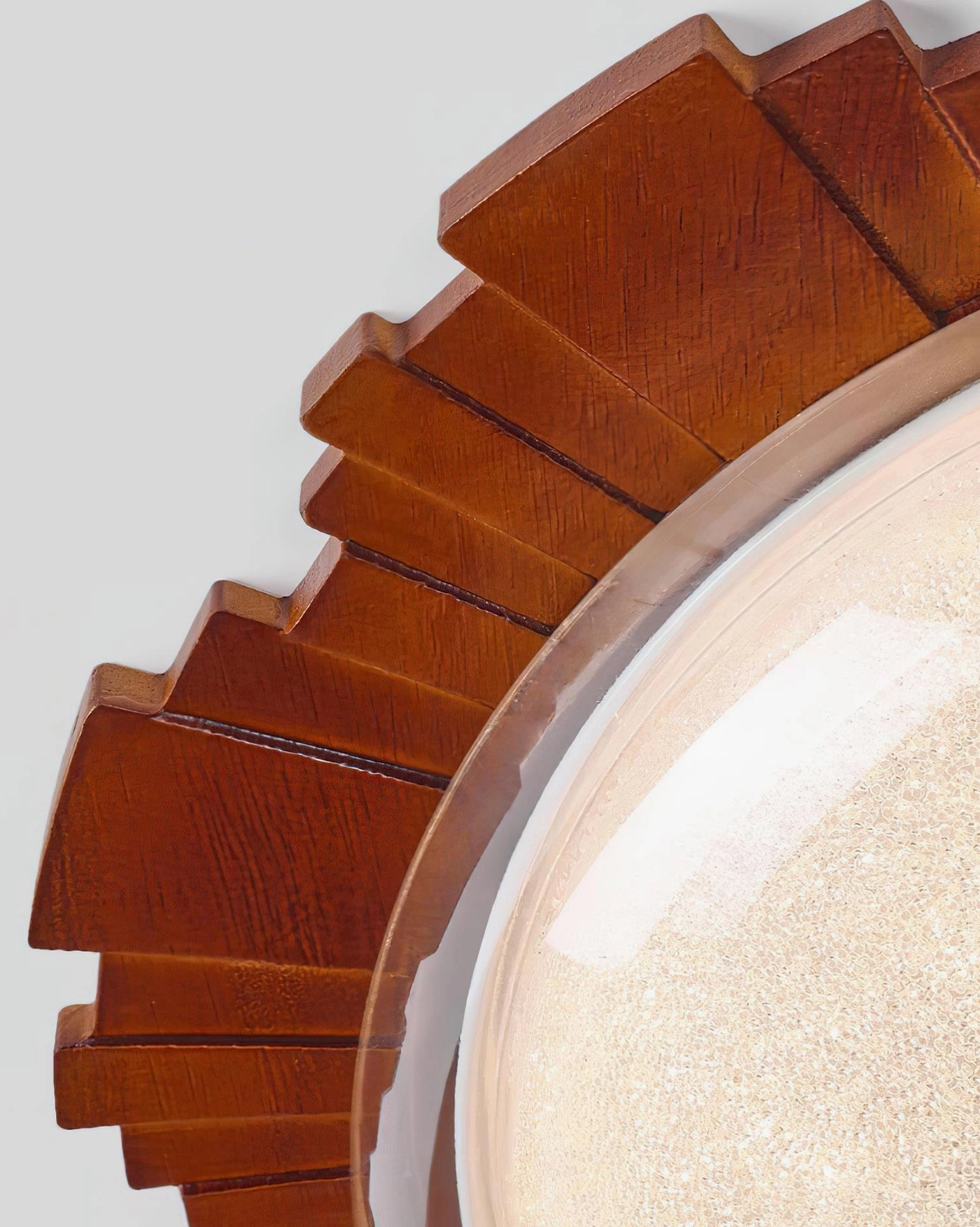 Rivara modern sunburst wooden ceiling lamp, integrated LED design with 50000 hour lifespan, damp-rated fixture