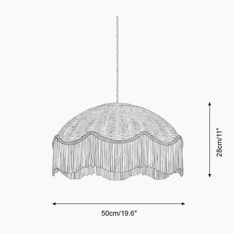 Rivara rattan pendant lamp technical drawing 50cm medium size dimensions orthographic