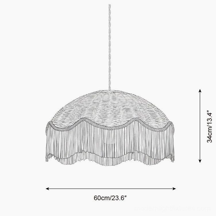 Rivara boho rattan pendant light 60cm large size technical dimensions orthographic view