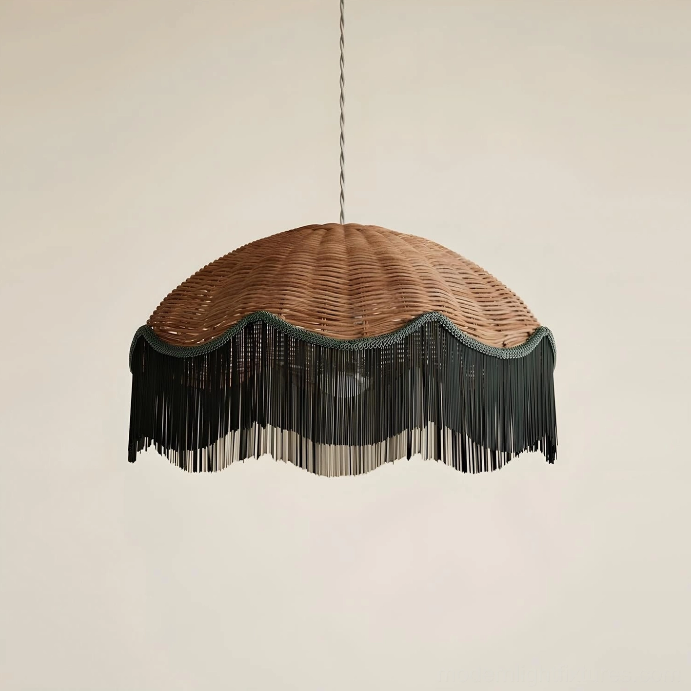 Rivara rattan pendant light scalloped edge detail hand-woven texture close-up