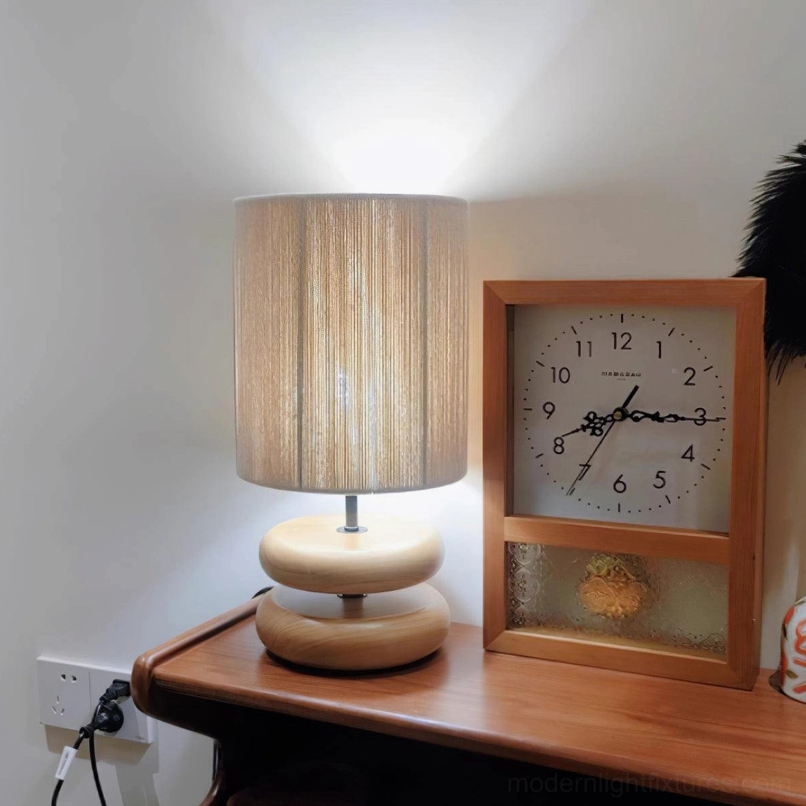 River rock style wooden table lamp highlighting organic modernist design principles