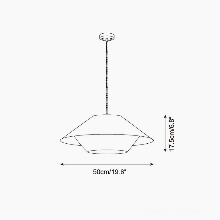 Technical specifications drawing of 50cm diameter x 17.5cm height Rivora pendant light dimension chart