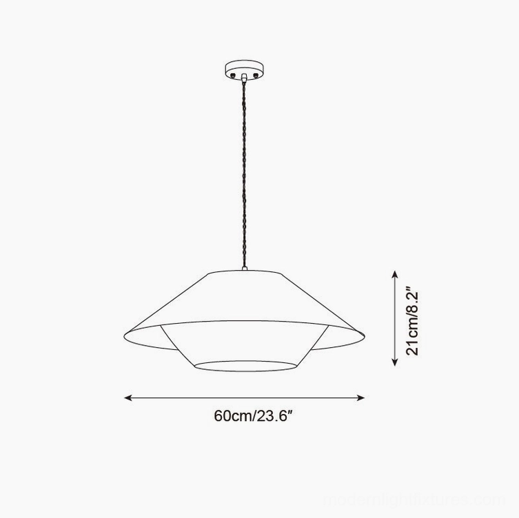 Product dimension line drawing showing 60cm diameter x 21cm height specifications for Rivora woven pendant