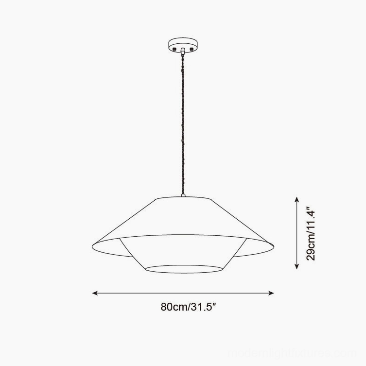 Technical dimension illustration of large 80cm diameter x 29cm height Rivora pendant light specification