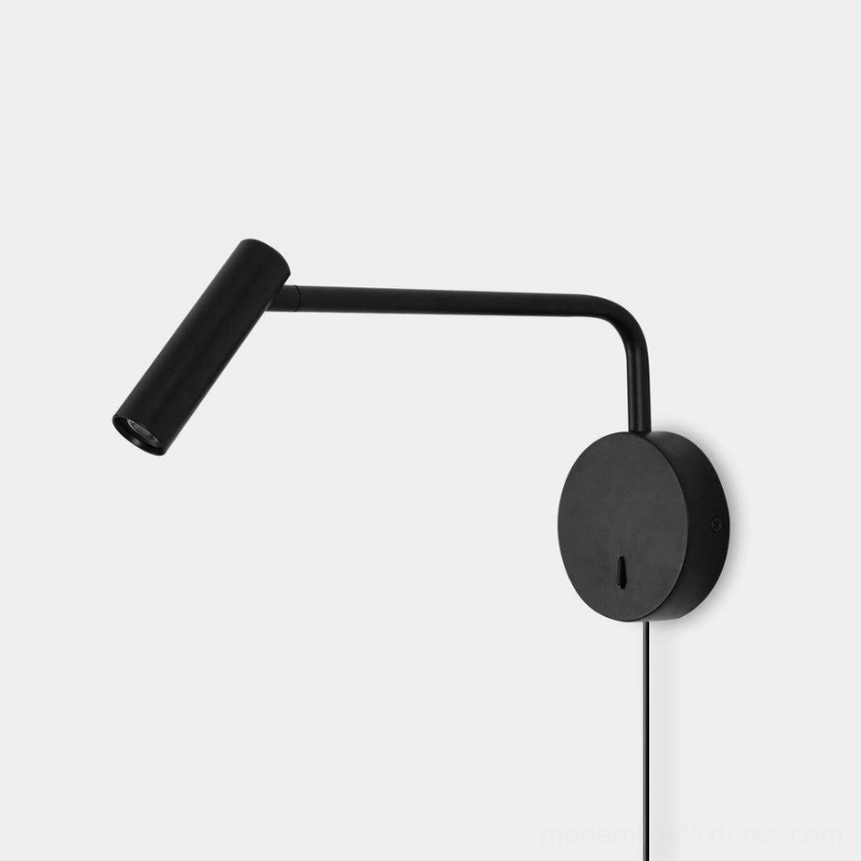 Rizo Reading Wall Lamp front view black matte finish minimalist disc base plug-in wall sconce