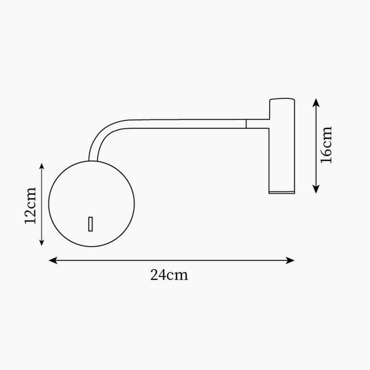 Rizo Reading Wall Lamp technical dimension schematic showing overall size measurements