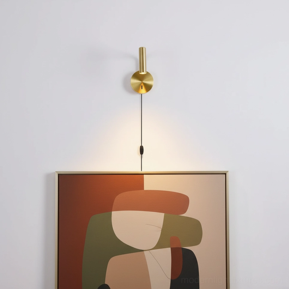 Rizo minimalist wall lamp gold finish round base with adjustable arm display view