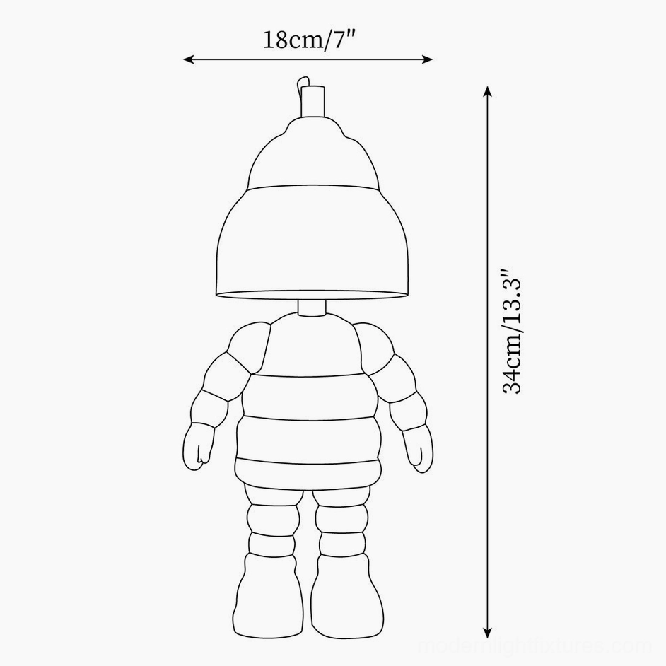 Technical dimension schematic drawing of robot candle warmer lamp showing 18cm width and 34cm height specifications