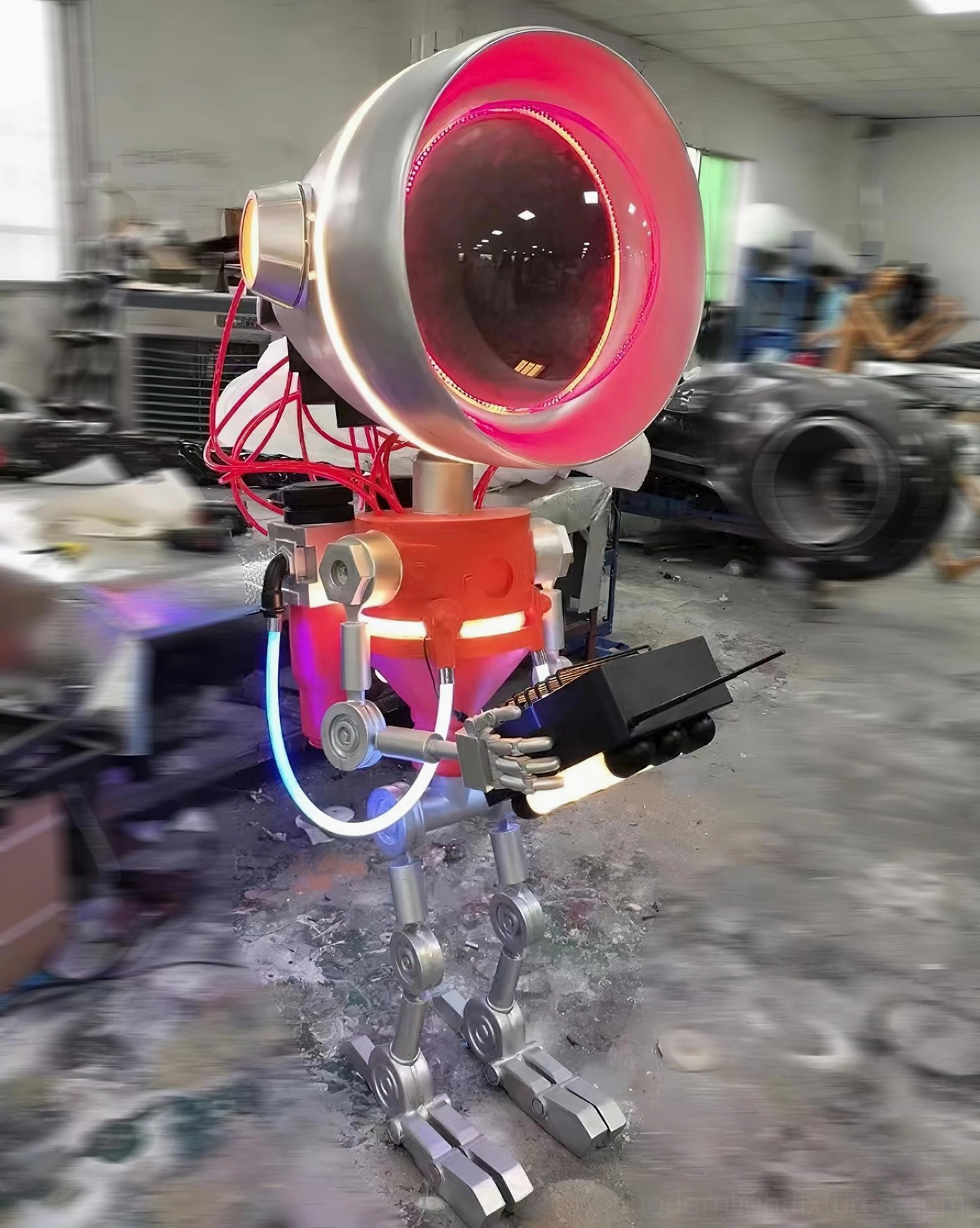 Robot floor lamp sculptural humanoid form artistic lighting installation