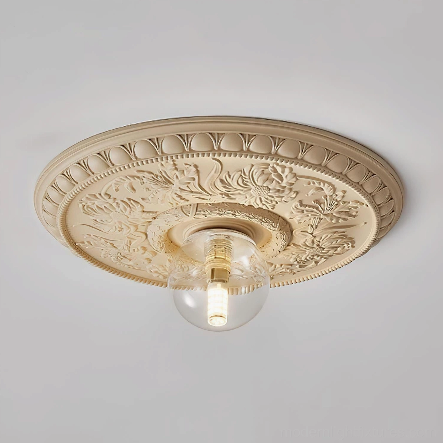 Rochelle ceiling light with milk coffee canopy and clear frosted lampshade option for ambient lighting