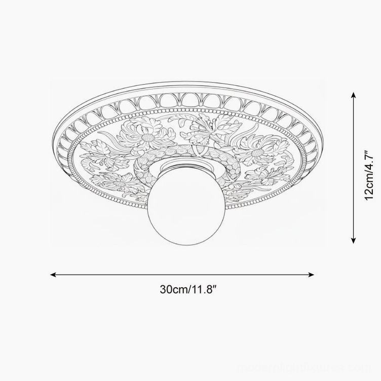 Rochelle ceiling light technical drawing and specification showing 30cm diameter and 12cm height dimensions