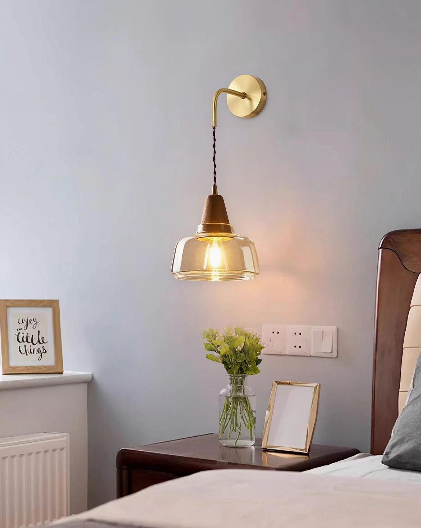Rockford plug-in wall sconce above bathroom mirror - damp rated vintage pendant light for wet areas
