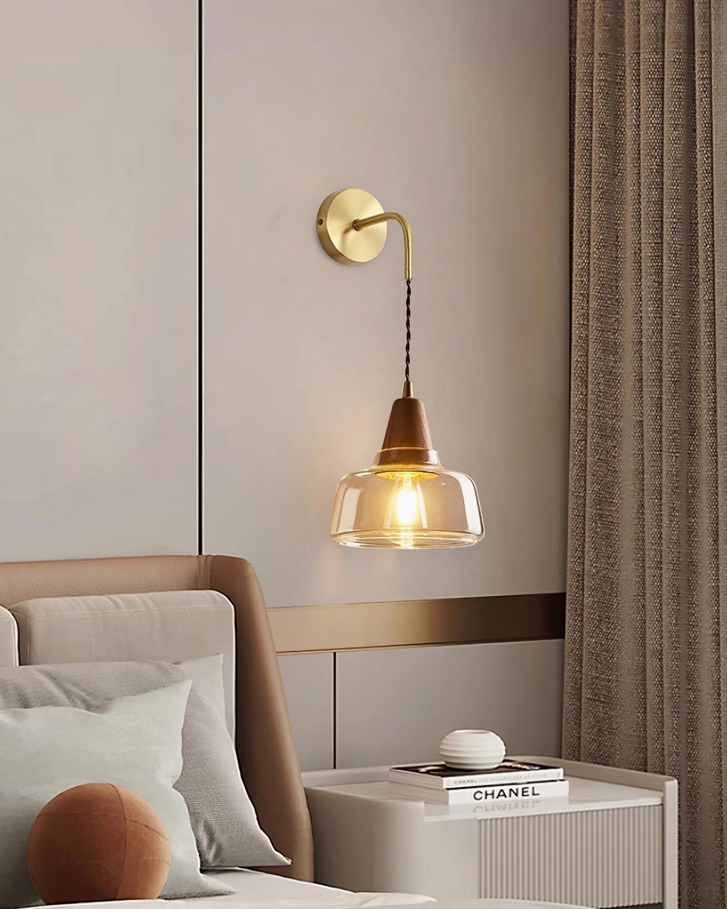 Rockford vintage wall sconce mid-century modern design - brass bell glass pendant retro aesthetic