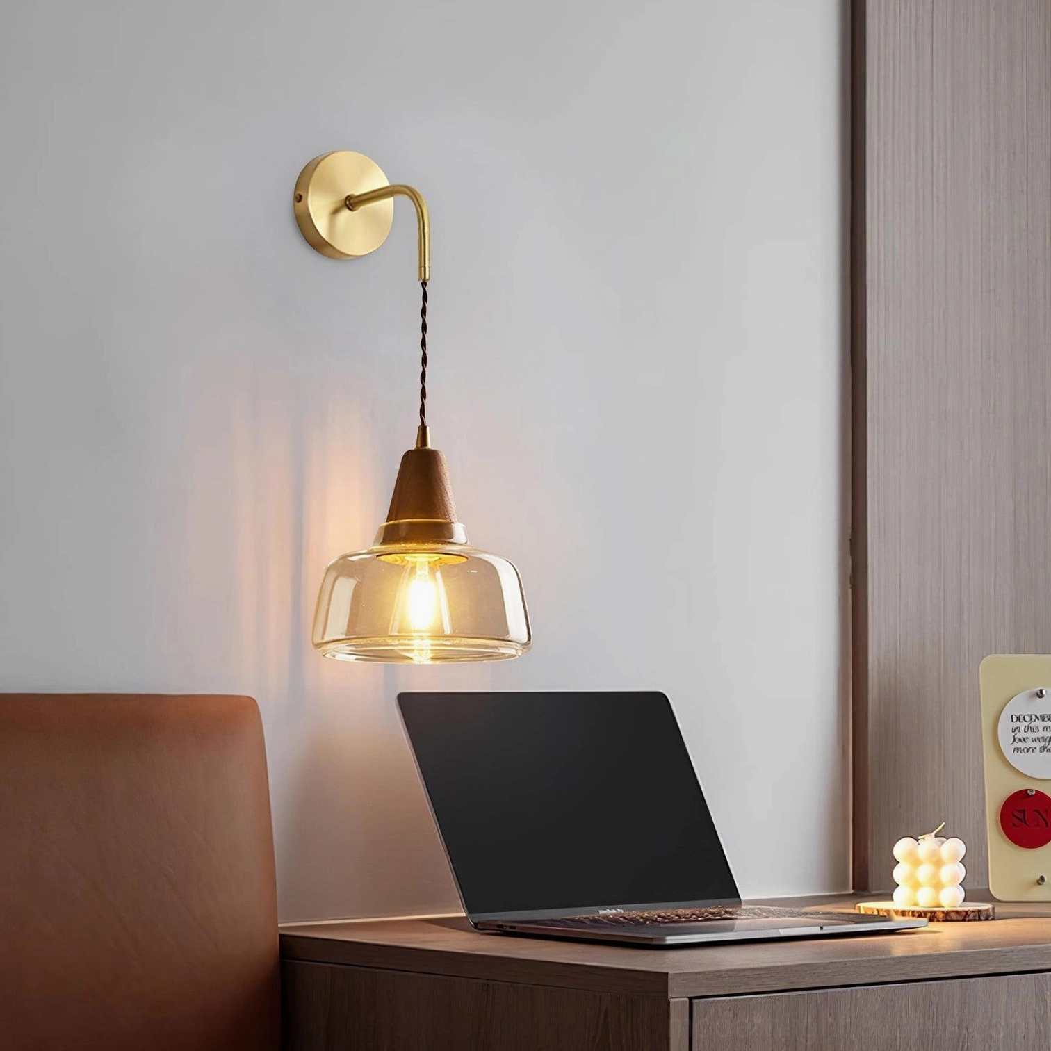 Plug-in wall sconce dimmable control - vintage brass pendant with dimmer compatible E14 socket