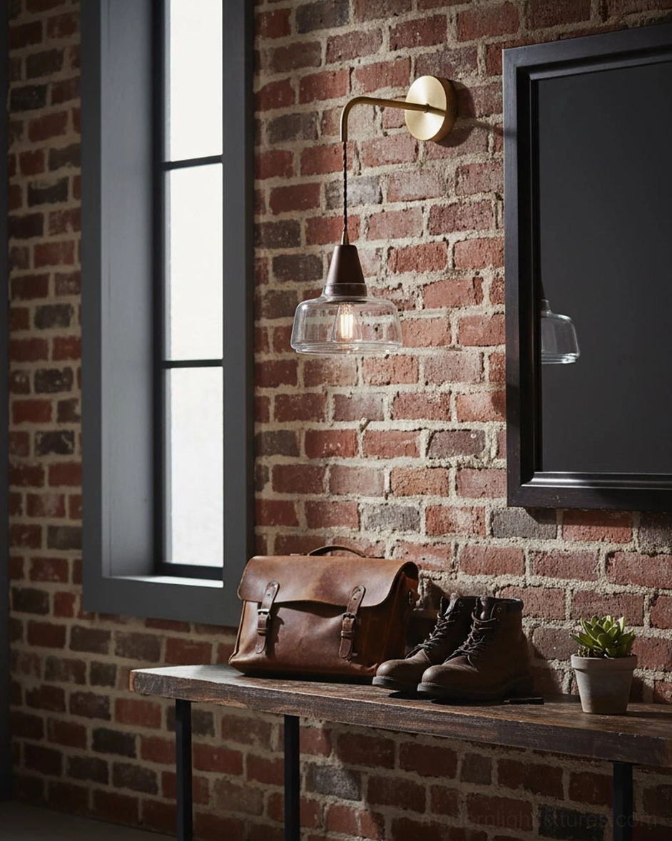 Modern plug-in wall sconce with E14 socket and filament bulb - technical product specification image