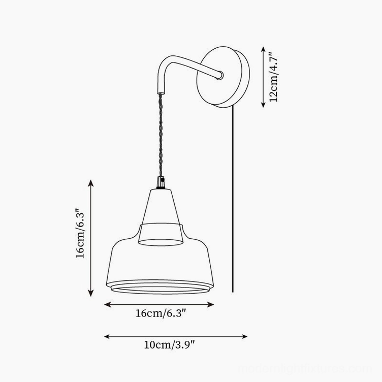 Plug-in wall sconce with twisted fabric cord and clear glass shade - vintage inspired bedroom reading light