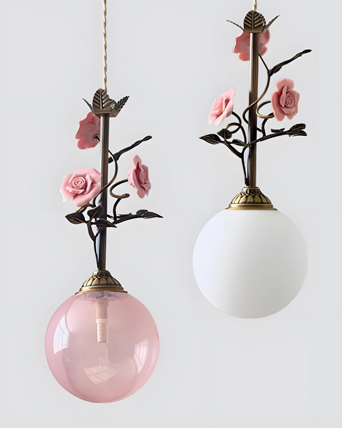 Romantic floral pendant fixture with hand-crafted ceramic roses, artistic pendant lighting
