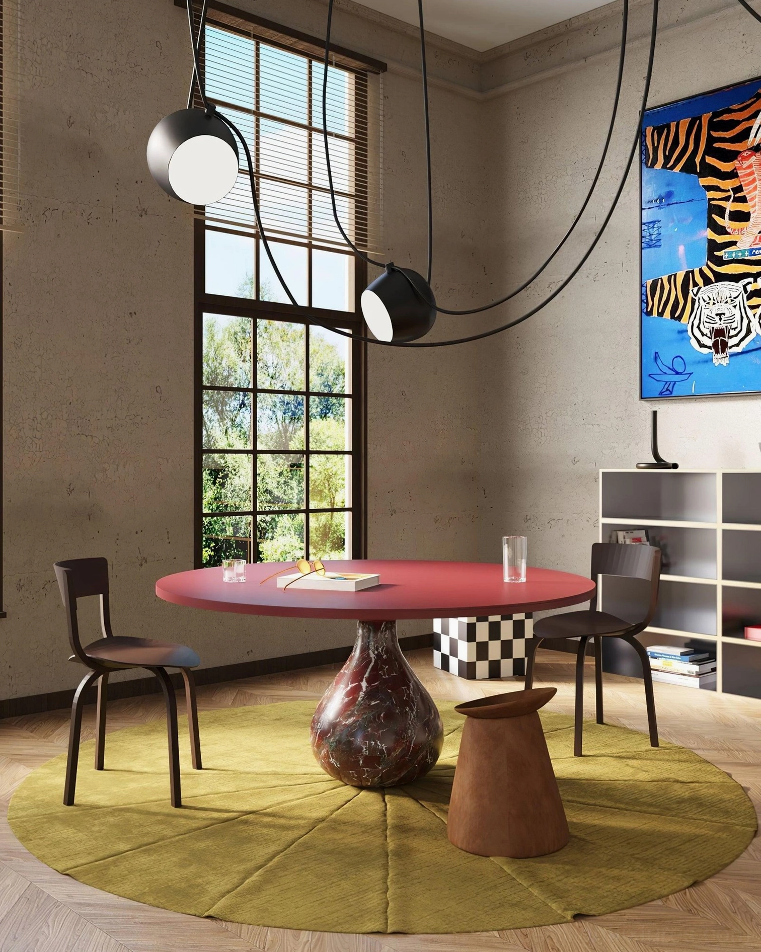 Ronan black four-head pendant light configuration dramatic contrast