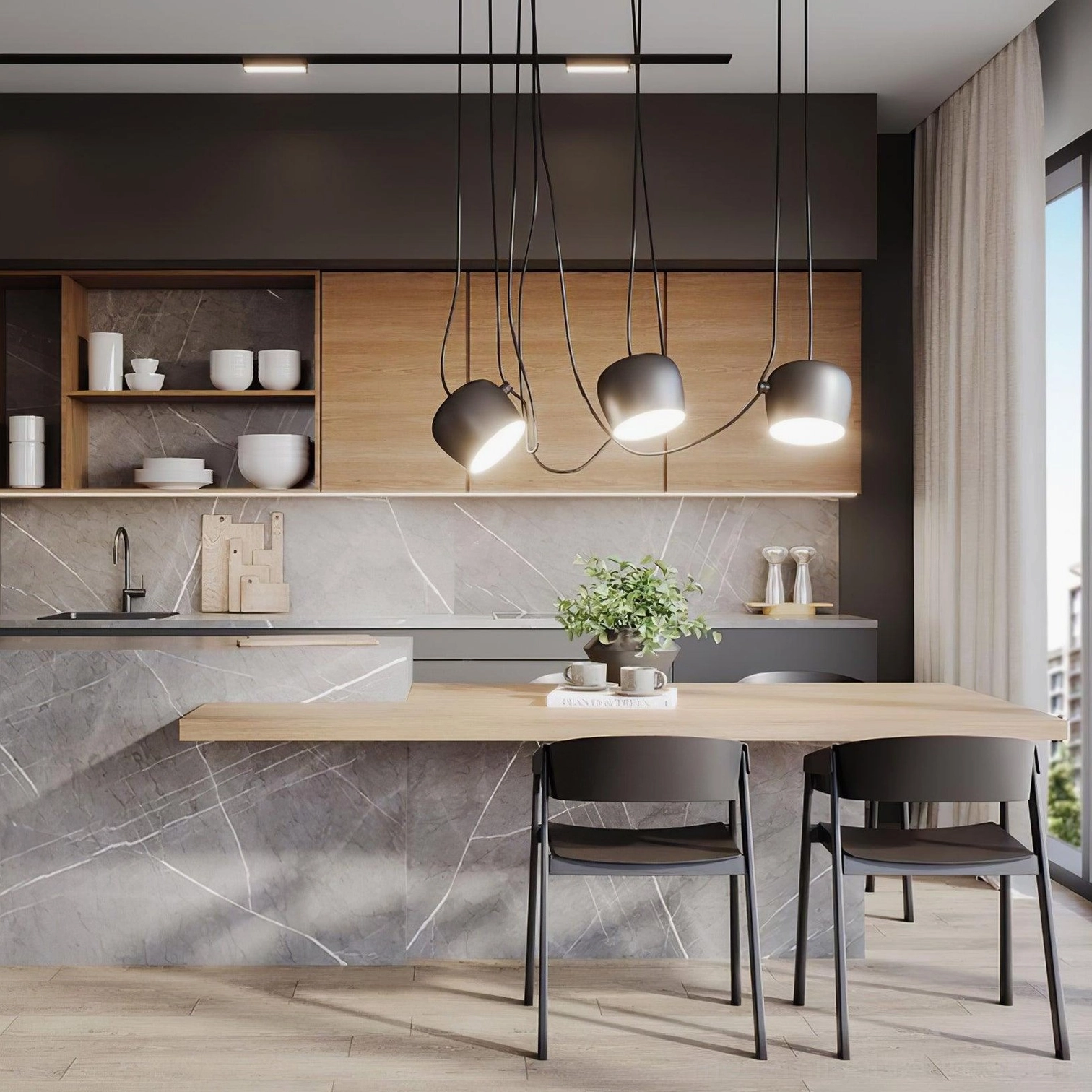 Ronan pendant light flexible multi-head configuration modern kitchen