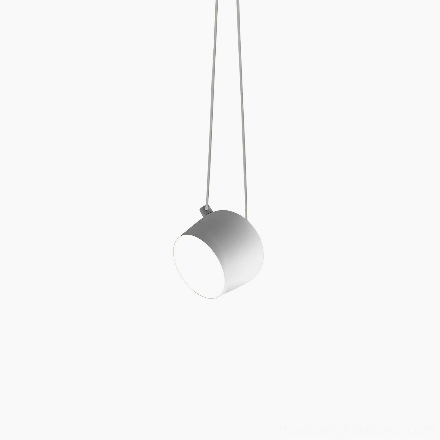 Ronan white cylindrical pendant light, matte finish minimalist design, studio front view