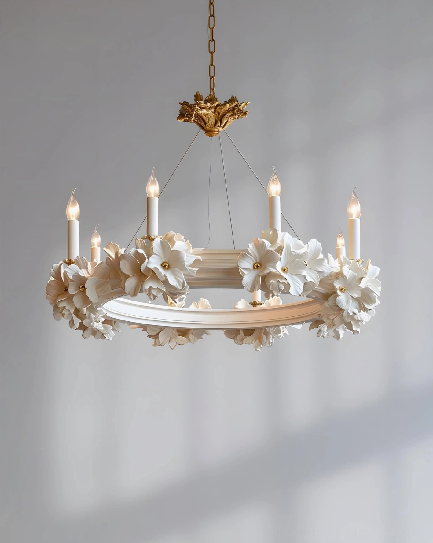 Rosalia floral chandelier gilded canopy classical European ornamentation porcelain-like relief
