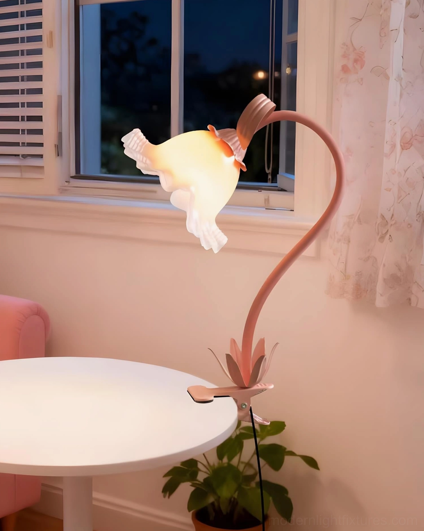 Rosalie floral table lamp multiple color options on display showing pink, purple, red and white variants
